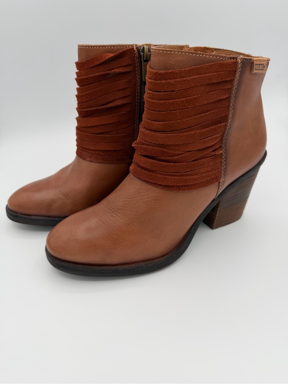 Pikolinos Alicante Women Cognac Leather Boho Fringe Ankle Boots EU 38 US 7.5-8